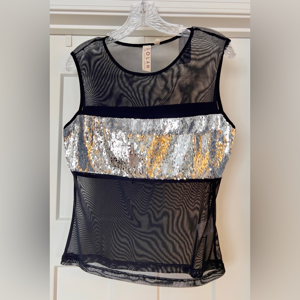 NWT Dolan Black Mesh Sequin Top - Medium